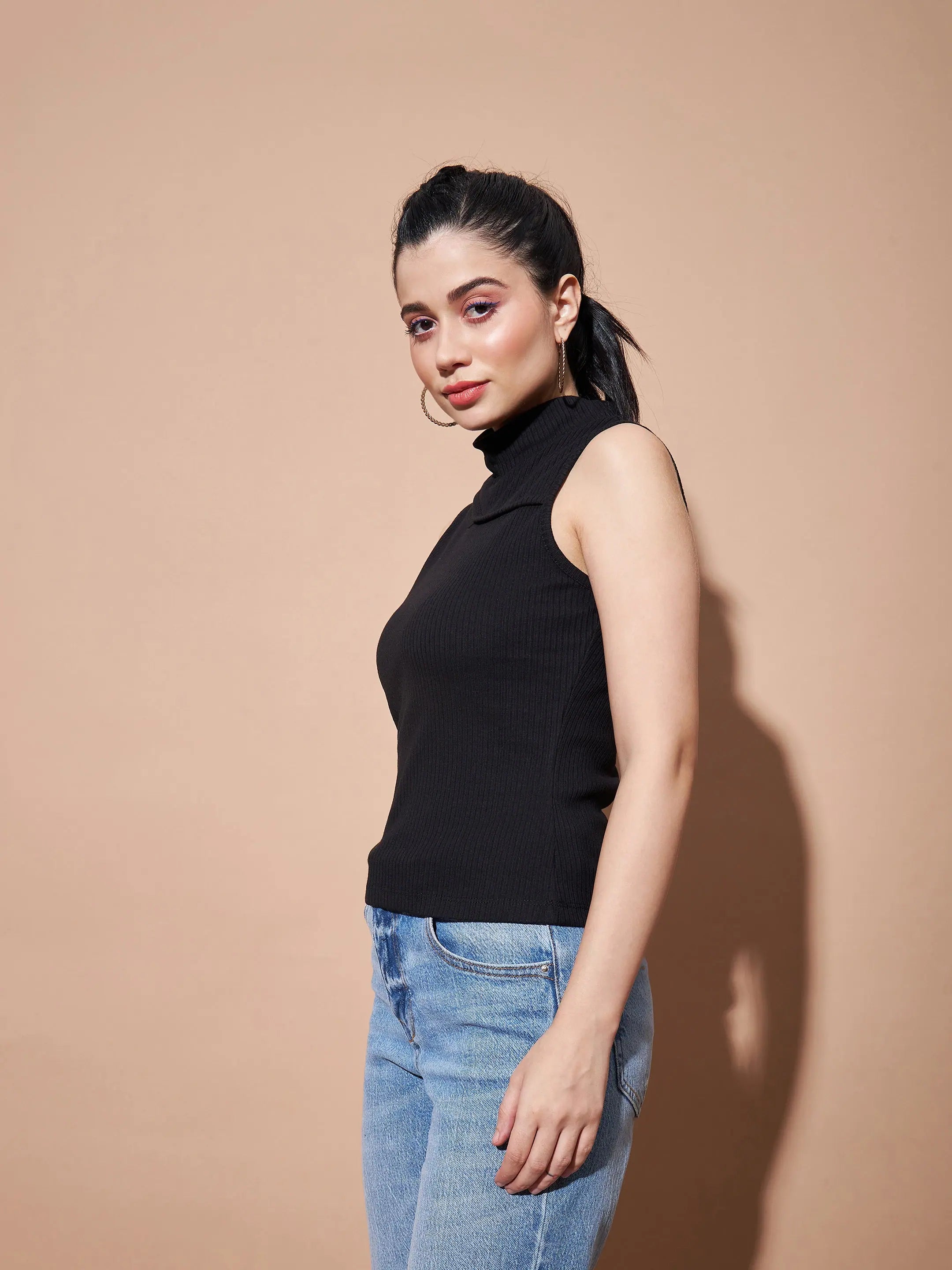 Black Sleeveless Rib Top - Women's Western Clothing Online