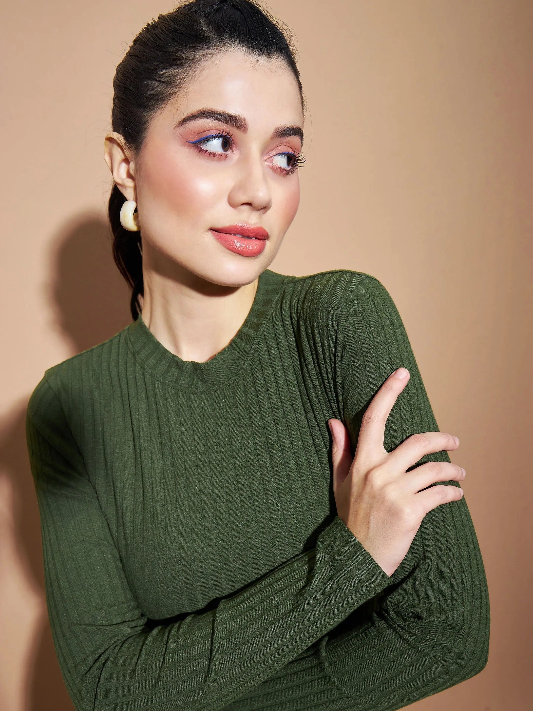 Olive Rib Top | Women's Cotton Shirts & Tunics