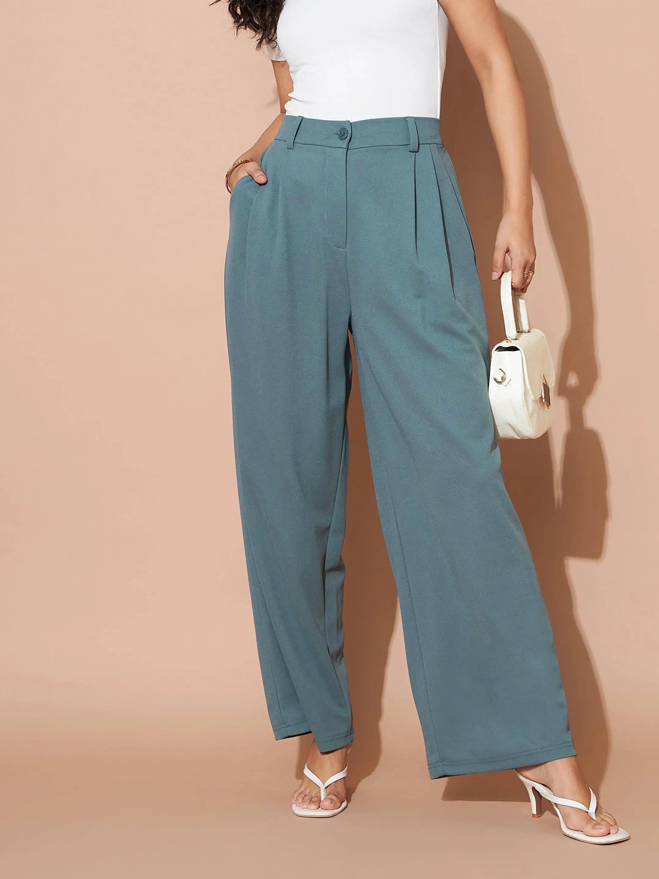 Airforce Blue Wide Leg Pants - Women's Western Wear