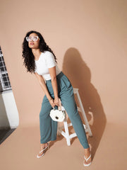 Women Airforce Blue Pleated Wide Leg Pants