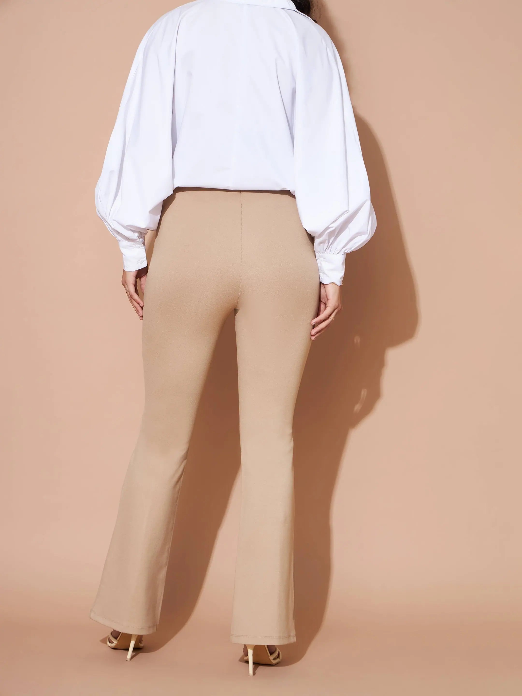 Beige High Waist Gold Button Pants - Women's Western Clothing