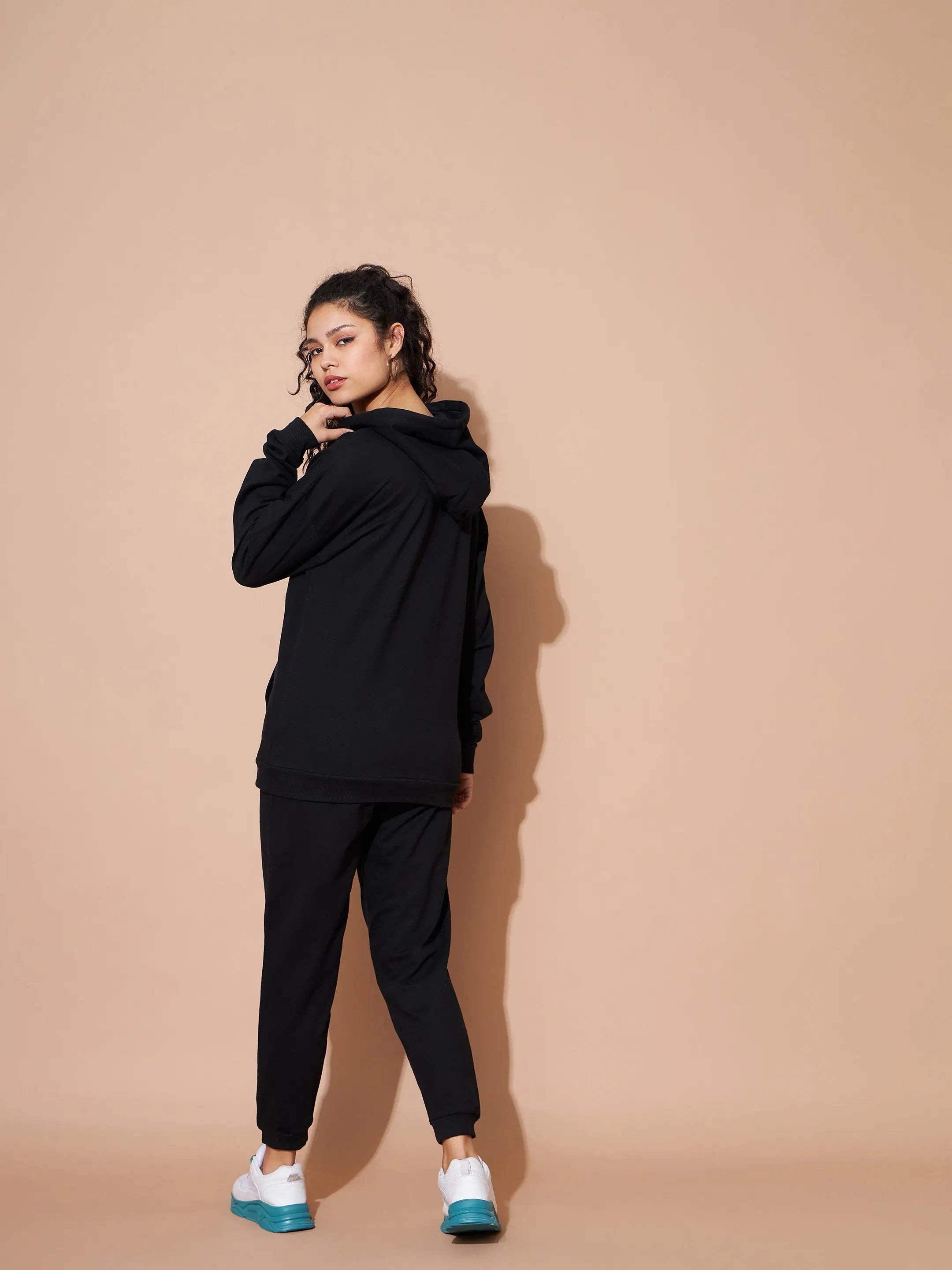 Black Embroidered Hoodie & Track Pants Set - Western Outfits