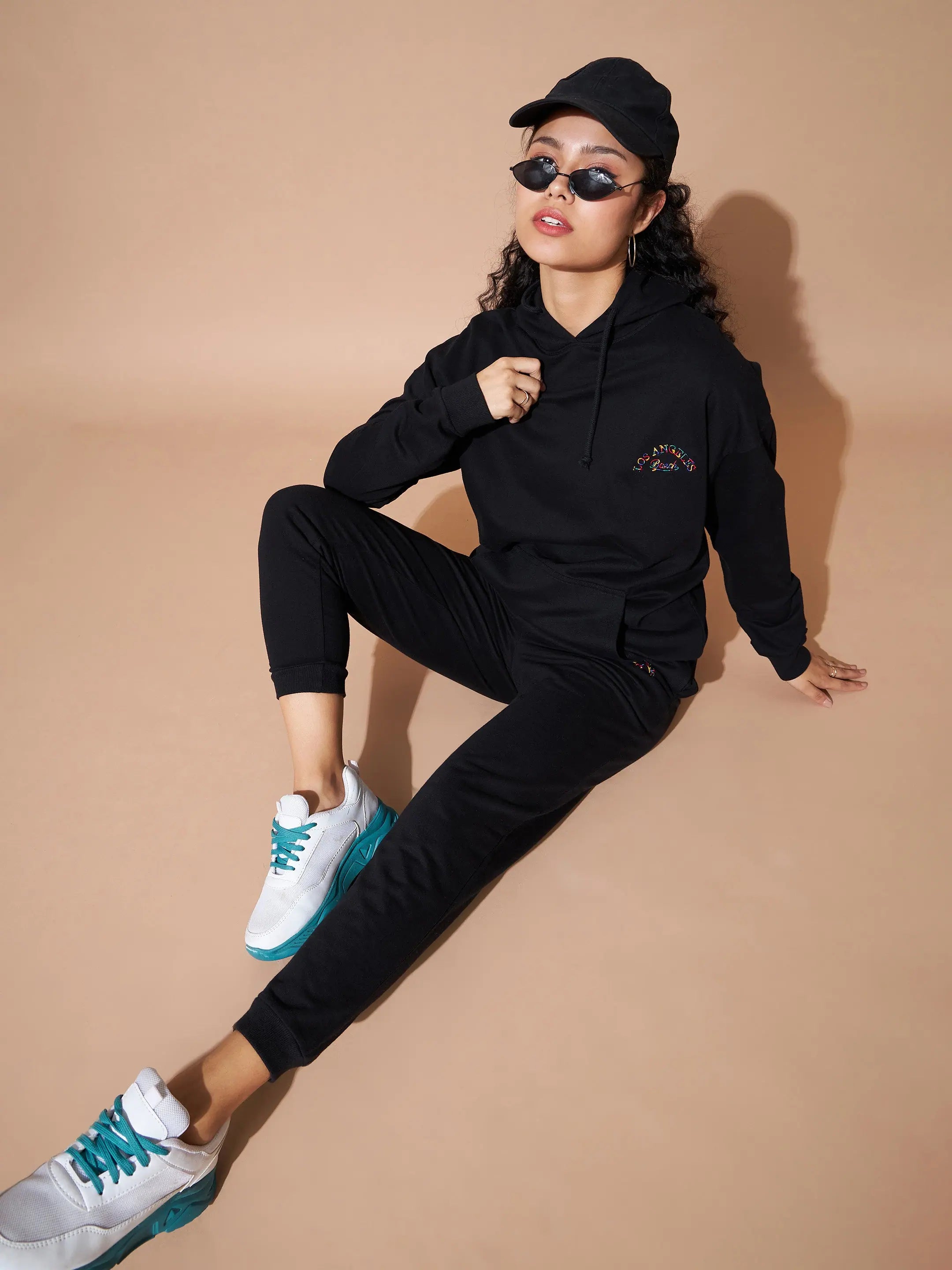 Black Embroidered Hoodie & Track Pants Set - Western Outfits