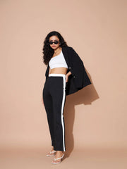 Women Black And White Colour Block Pants