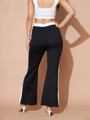 Women Black And White Colour Block Pants