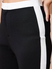 Women Black And White Colour Block Pants