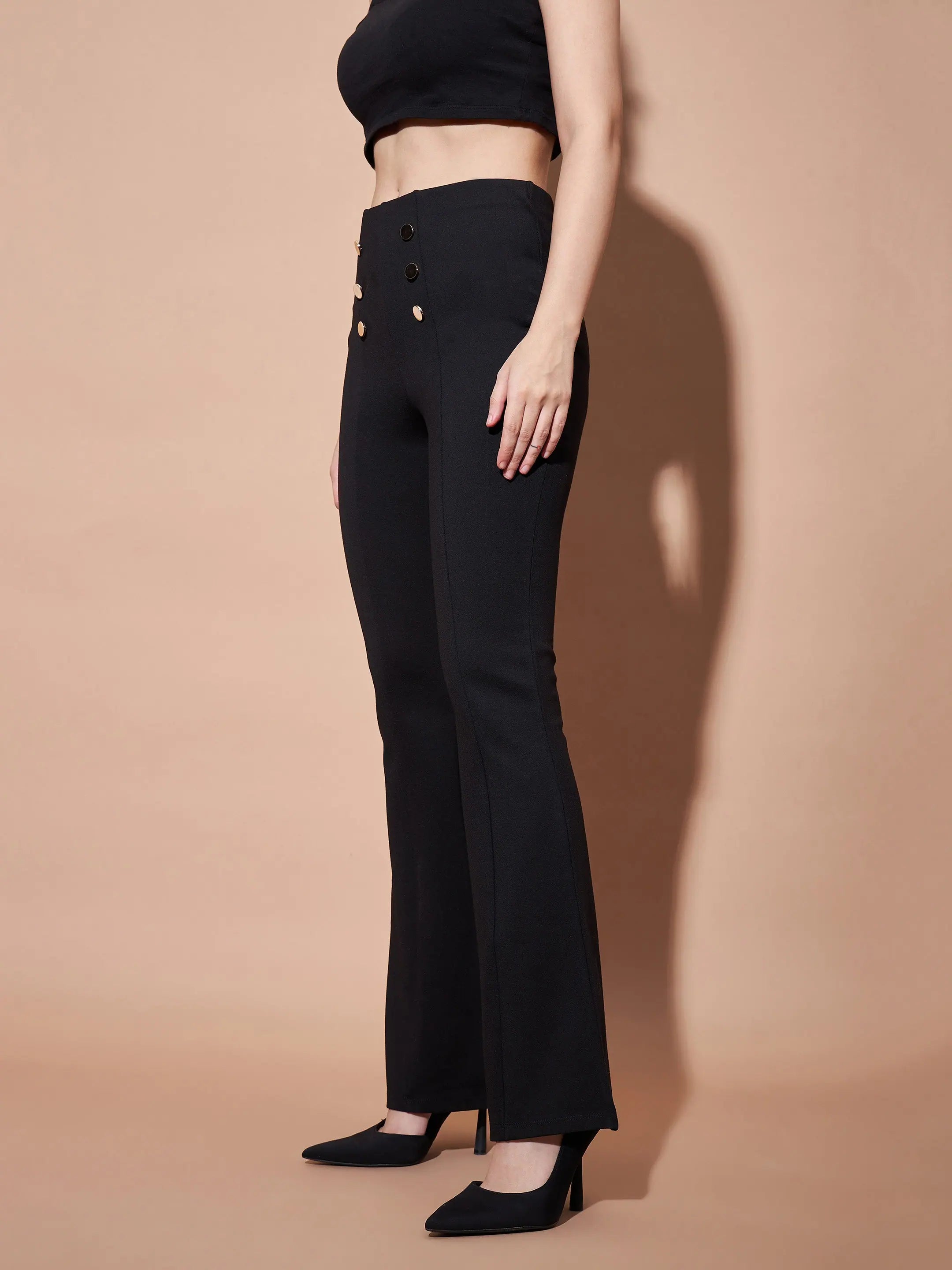 Black High Waist Pants with Gold Buttons | Women's Western Wear