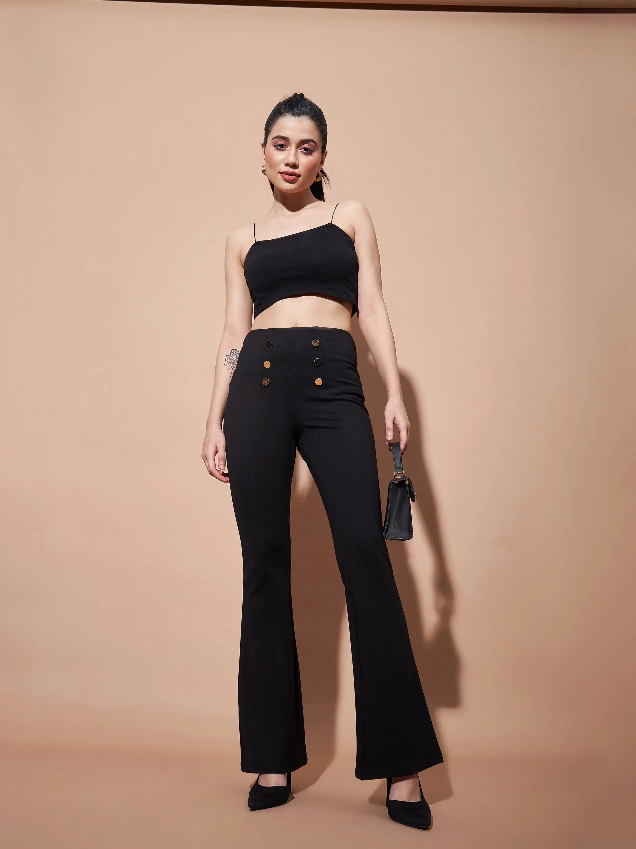 Black High Waist Pants with Gold Buttons | Women's Western Wear