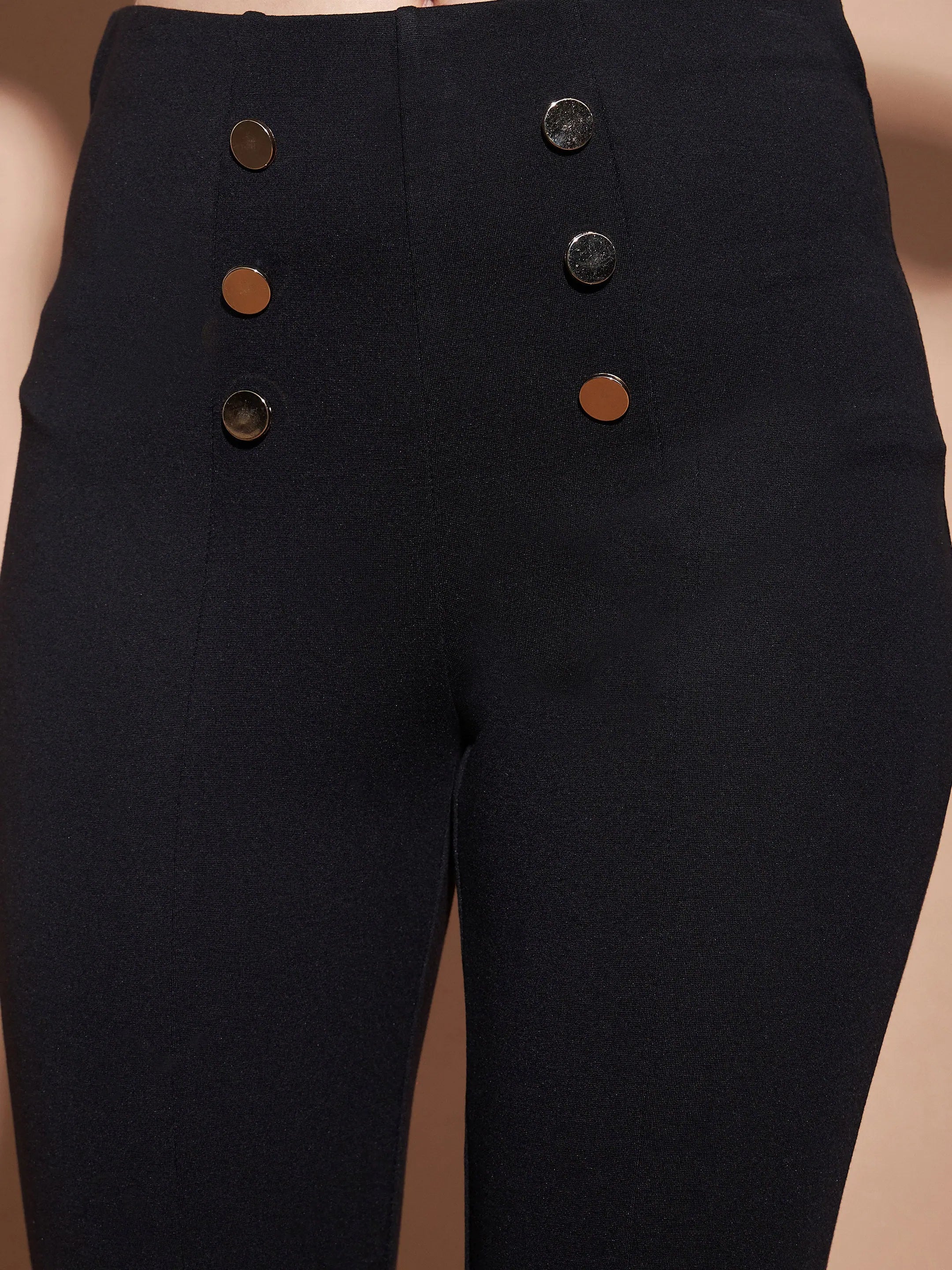 Black High Waist Pants with Gold Buttons | Women's Western Wear