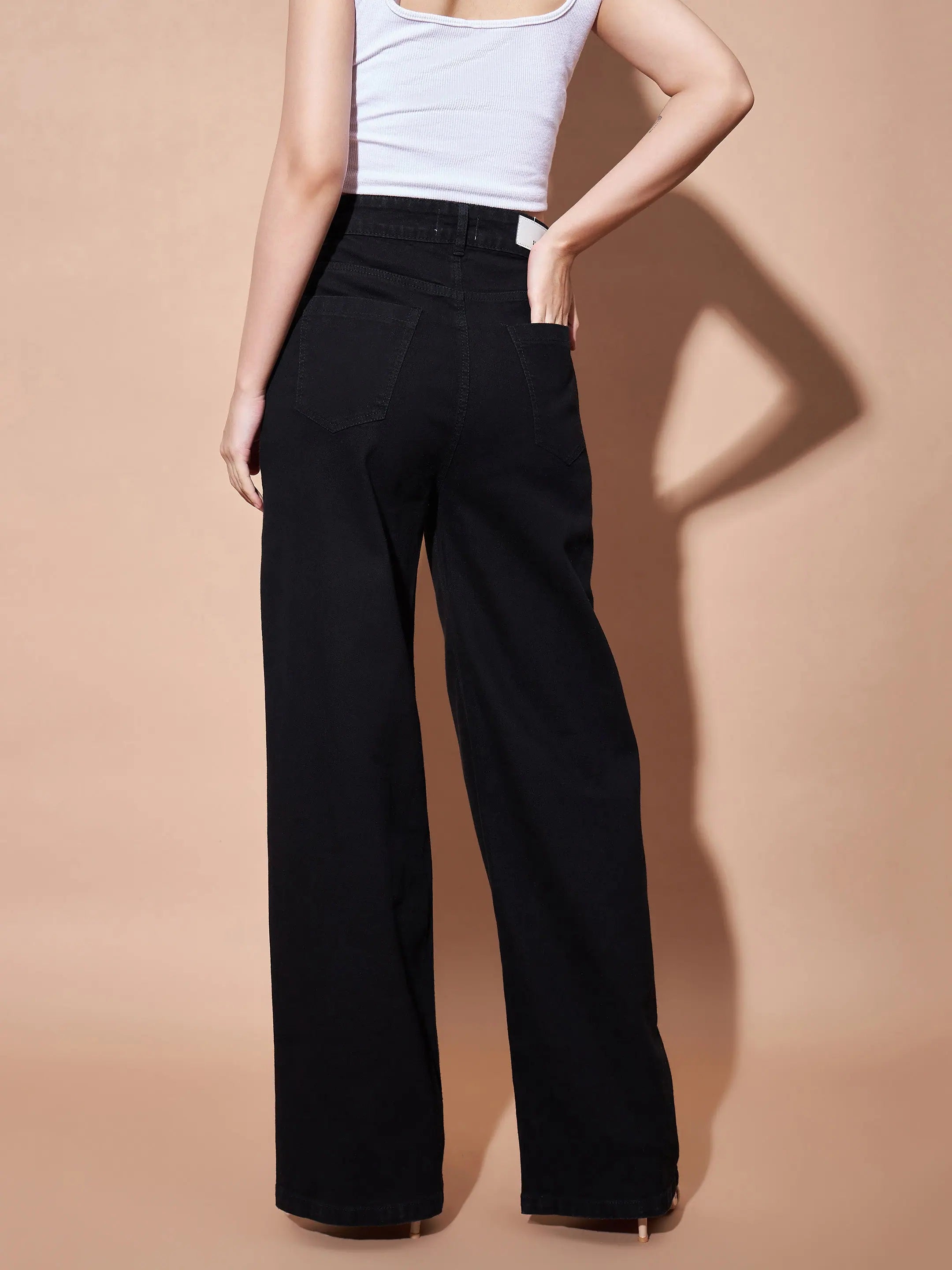 Black High Waist Seam Detail Jeans | Women's Straight Leg Denim