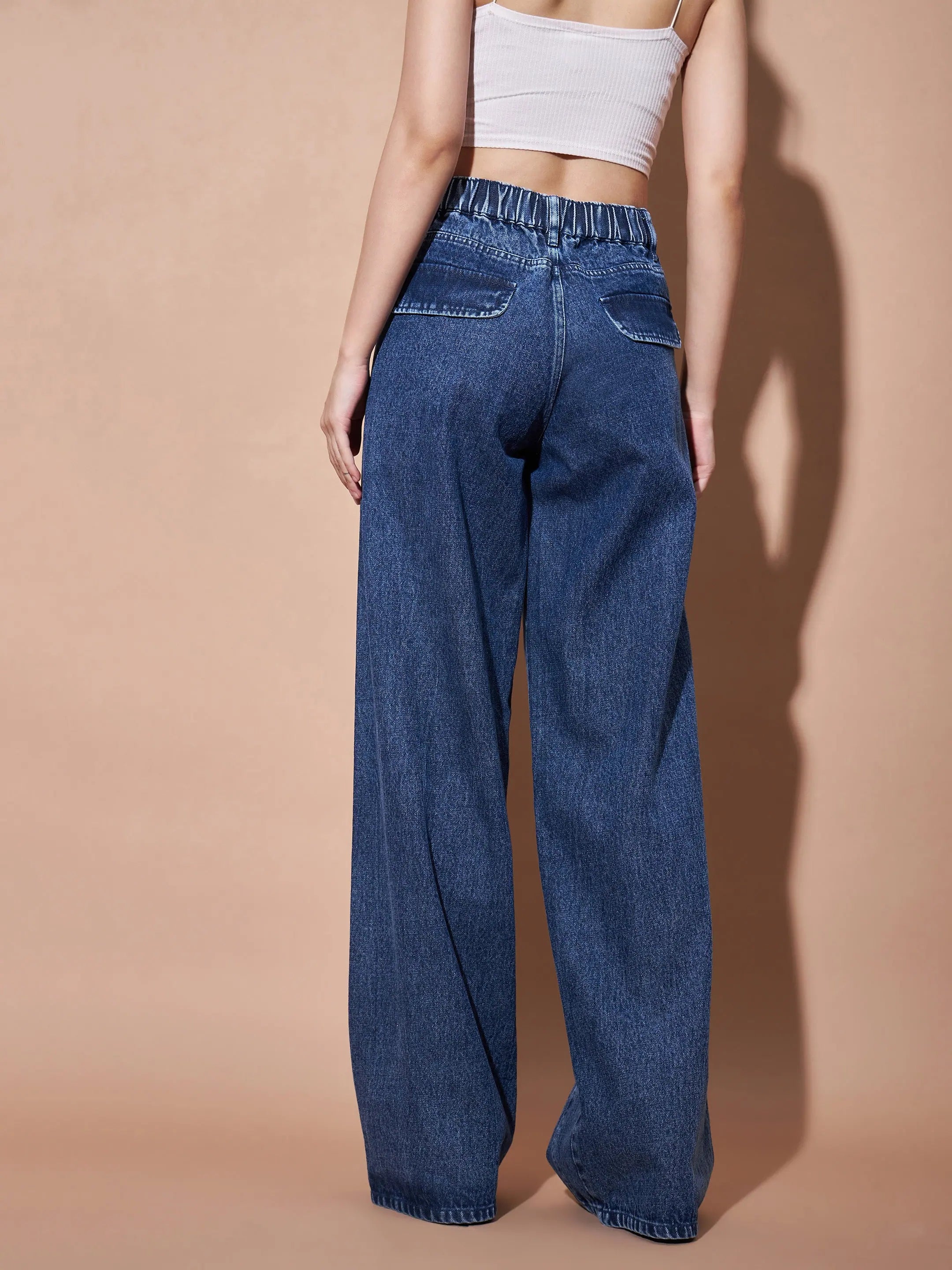 Blue Seam Detail Wide Leg Jeans | Women's High Waist Denim