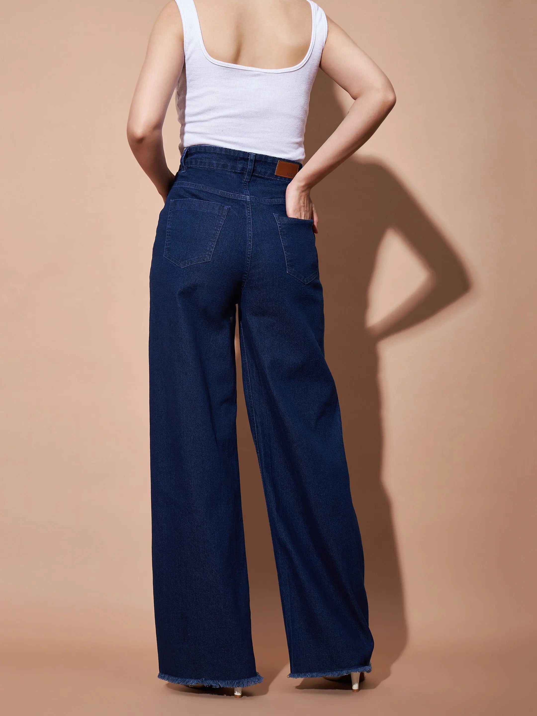 Navy High Waist Jeans for Women | Flap Pocket, Straight Leg Denim
