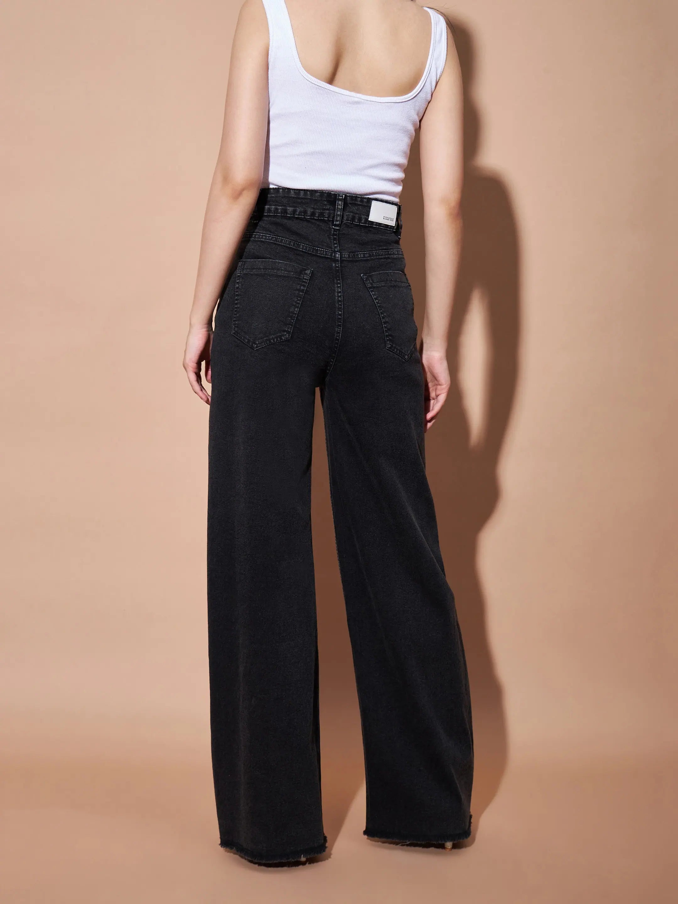 Black High Waist Straight Jeans | Flap Pocket Denim for Women