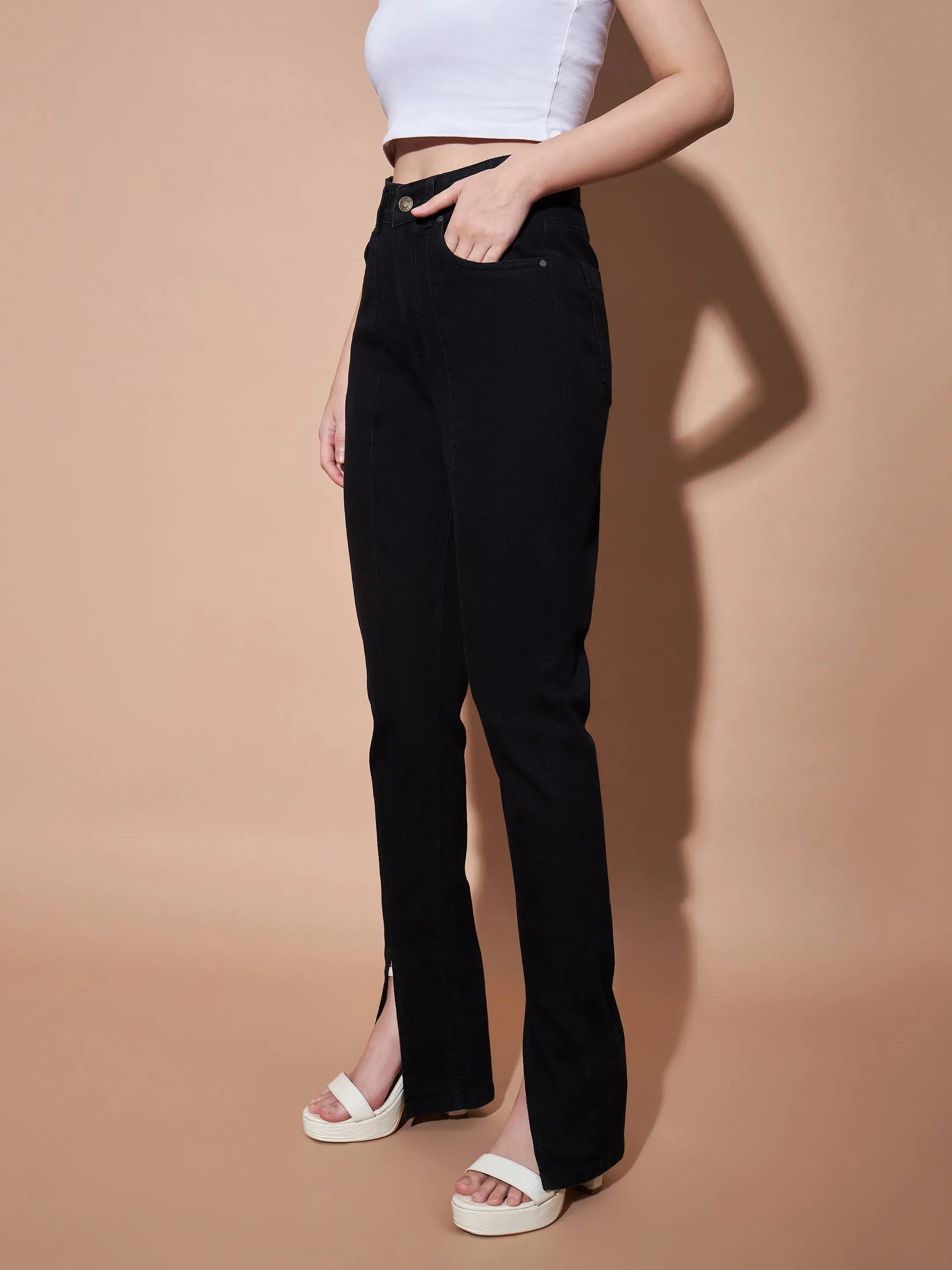Black Mid Rise Skinny Slit Jeans | Women's Denim Style
