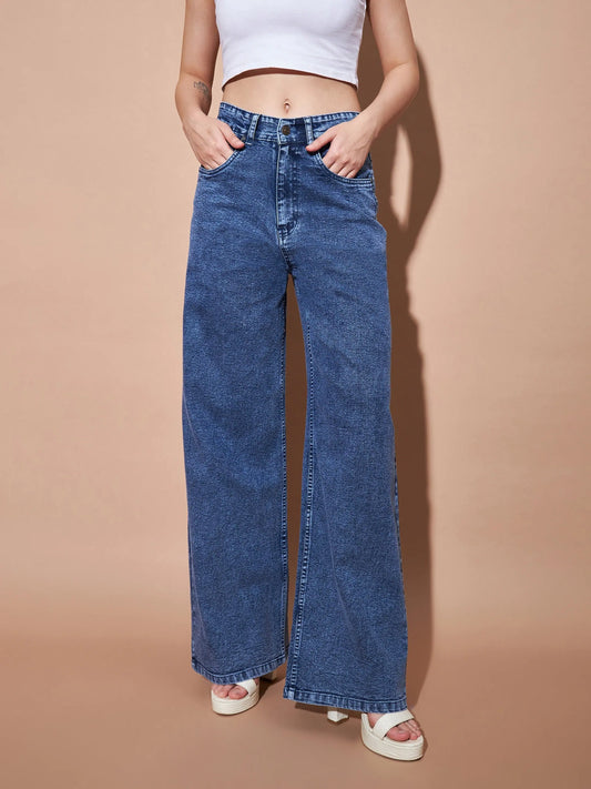 Women Blue High Waist Straight Jeans 2160