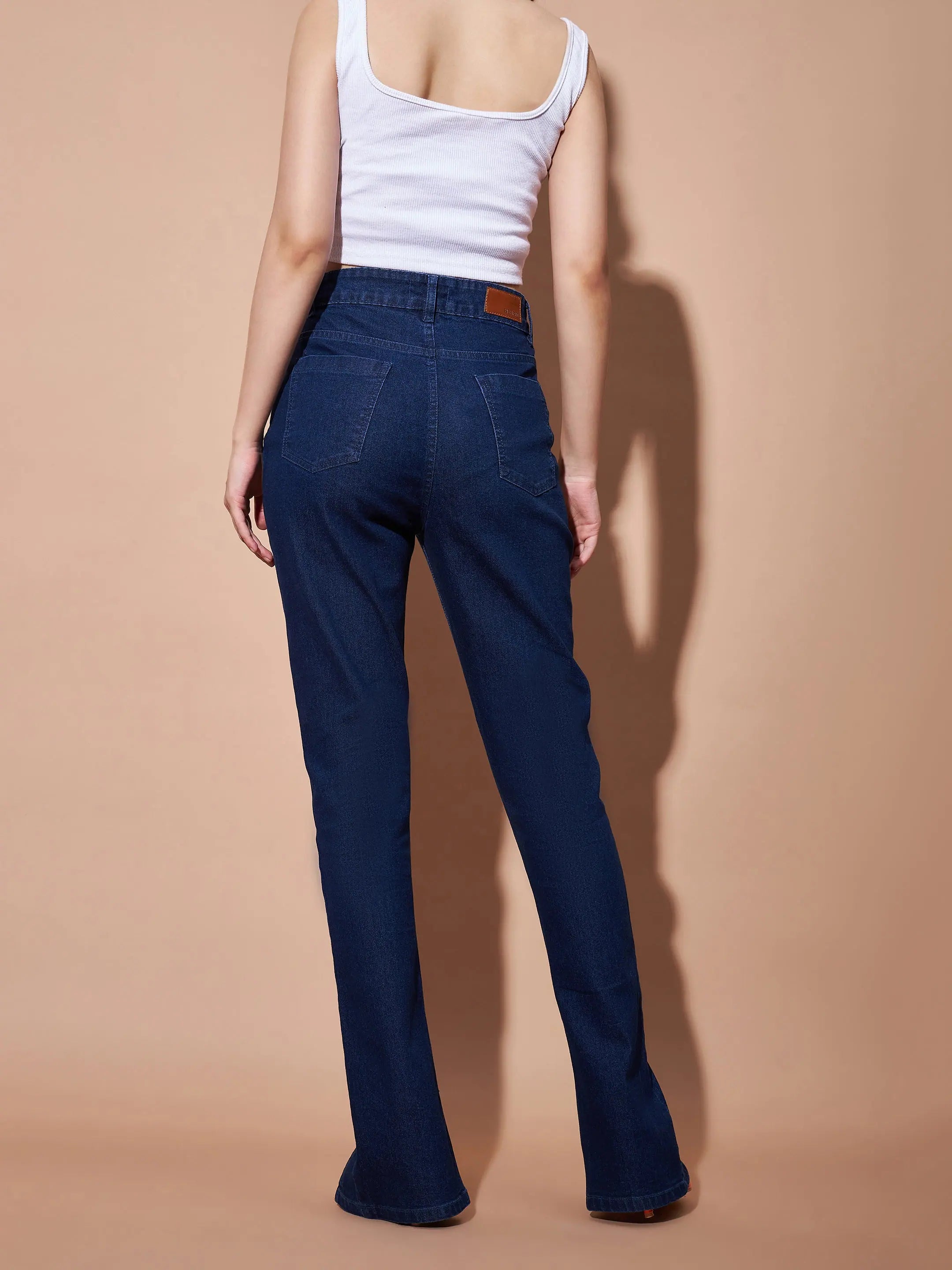 Navy Skinny Slit Jeans for Women | Mid Rise Denim Style