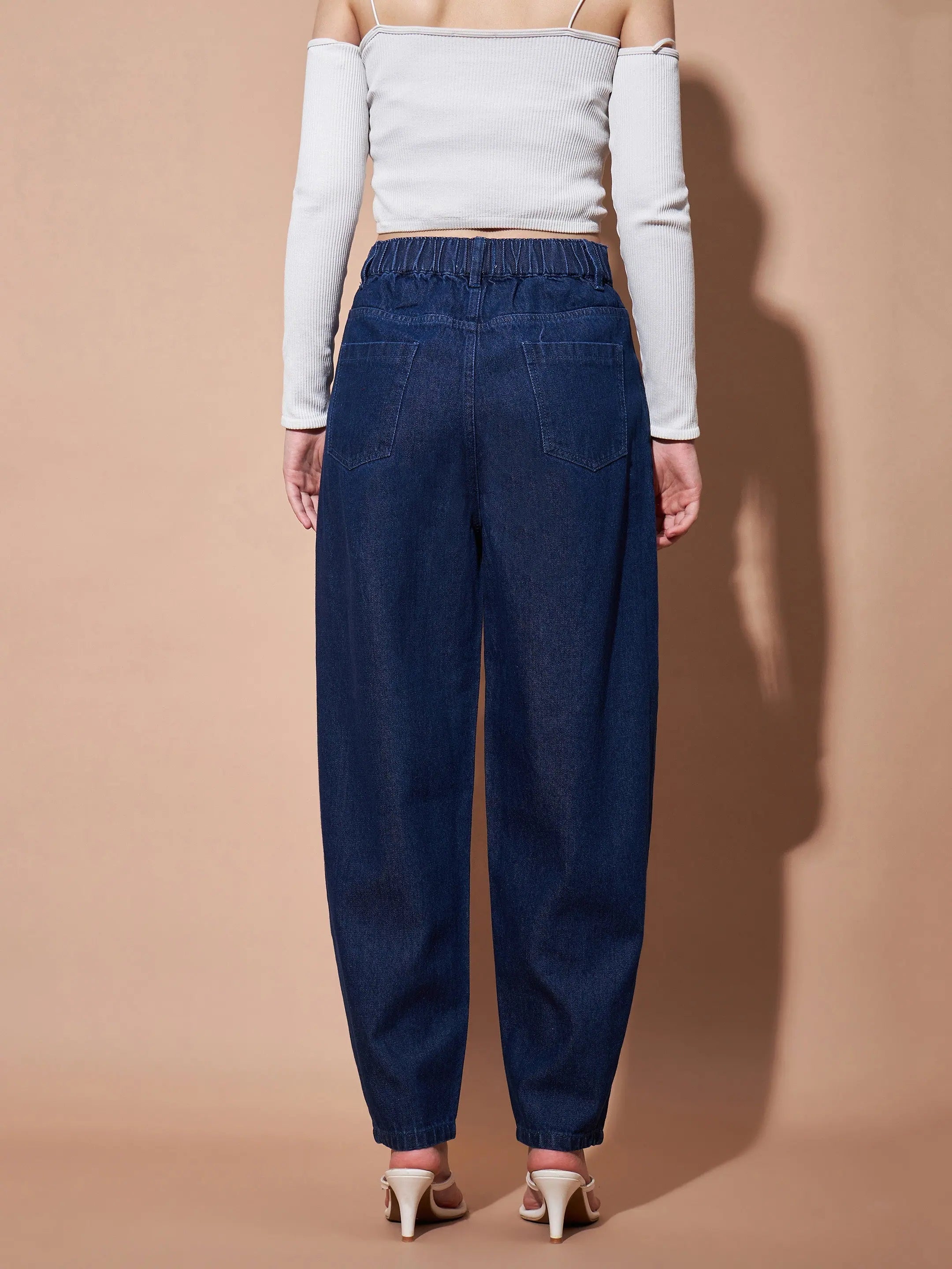 Women's Navy Balloon Fit Jeans | Mid Rise Denim