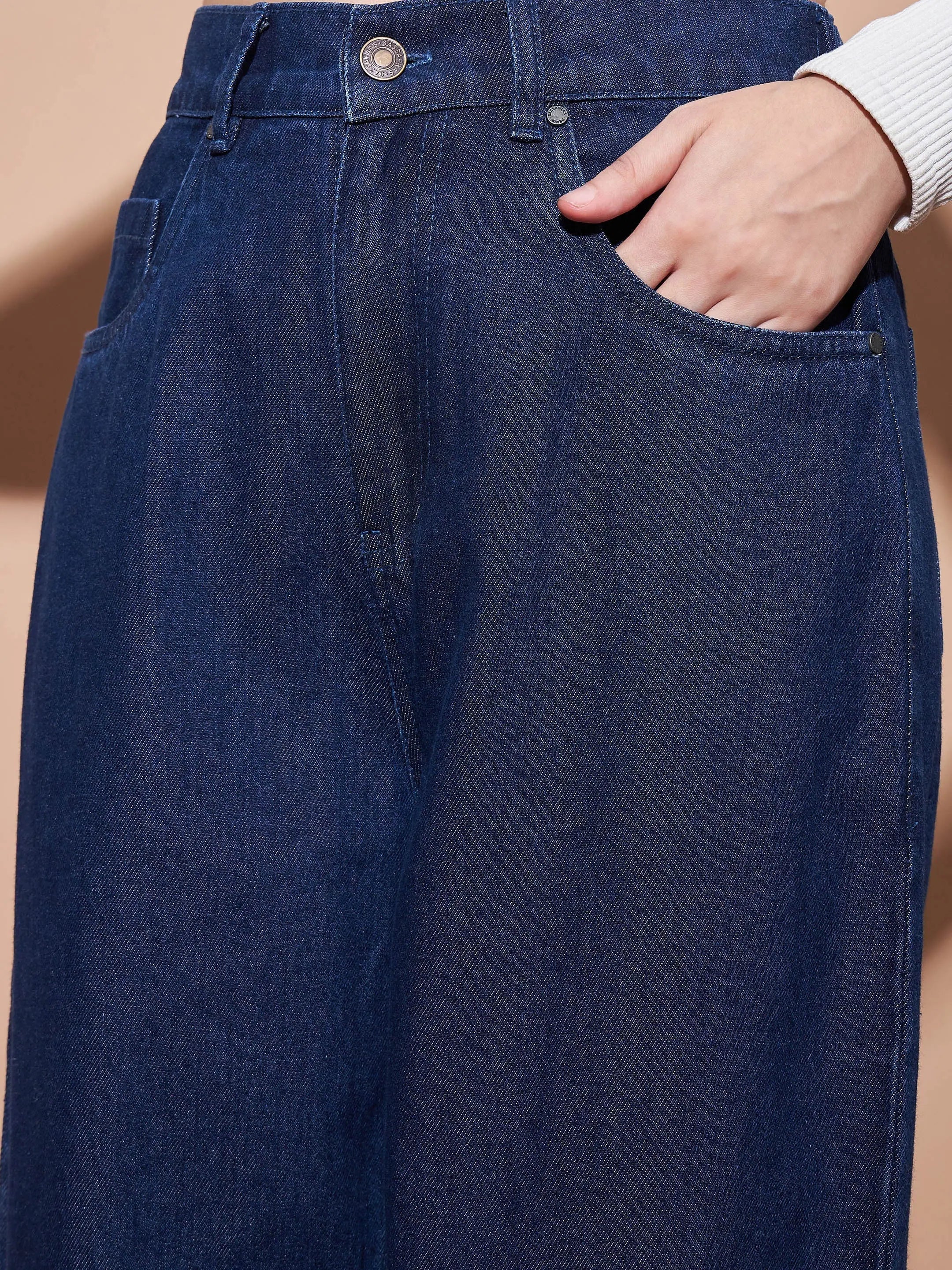 Women's Navy Balloon Fit Jeans | Mid Rise Denim