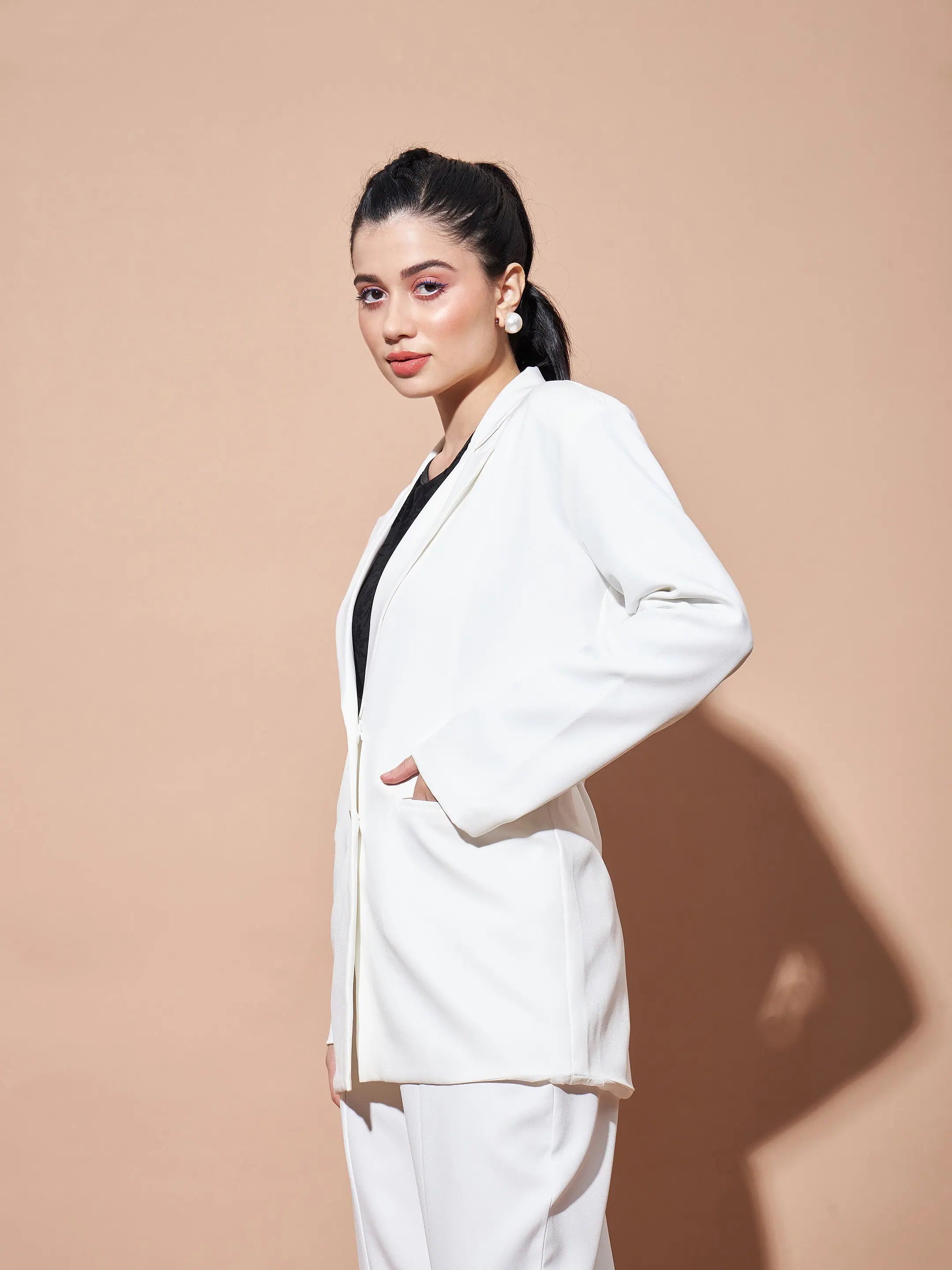 White Notch Collar Blazer | Women's Western Wear, Open Front