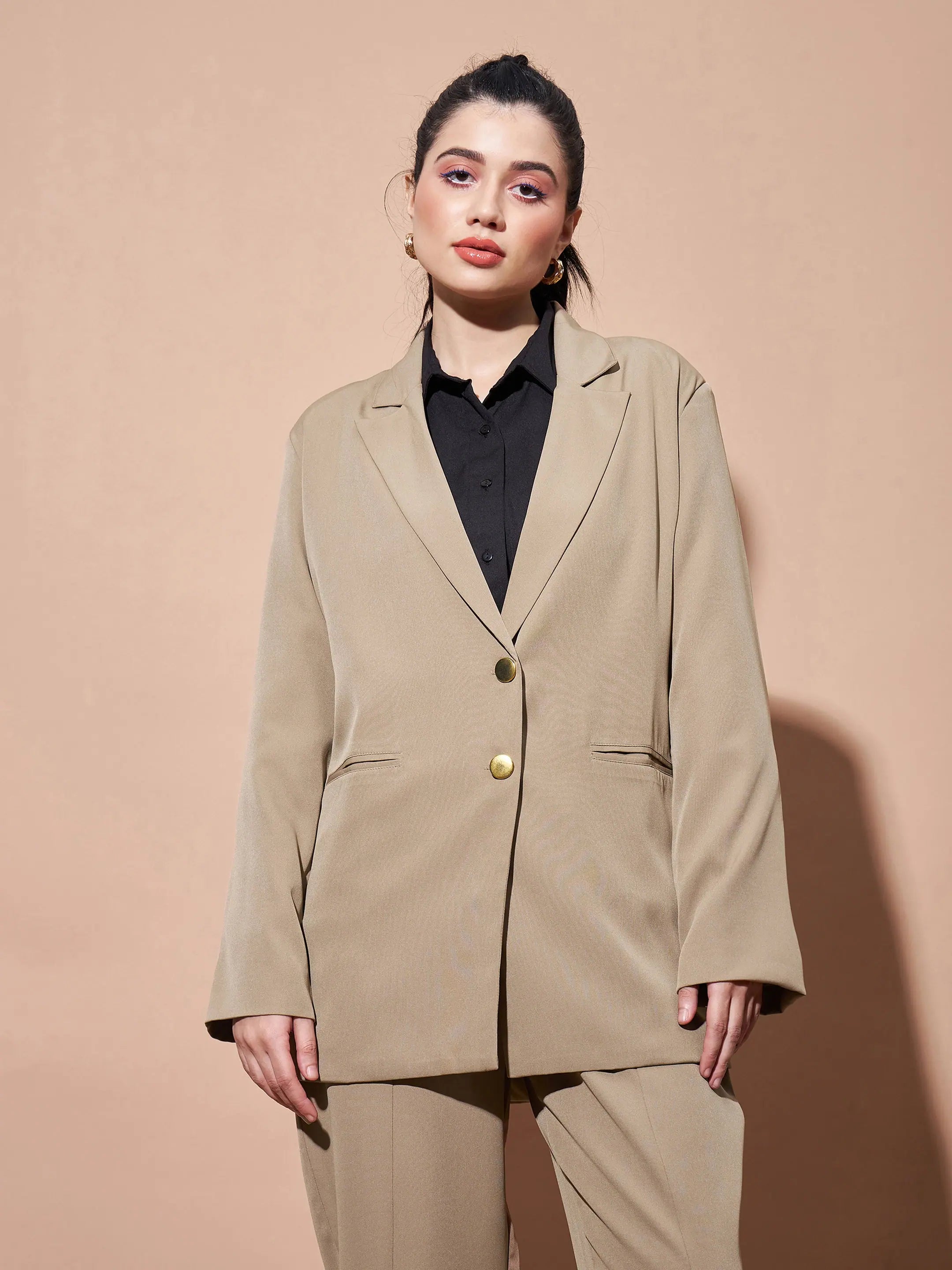 Women's Beige Notch Collar Blazer - Western Outfits for Women