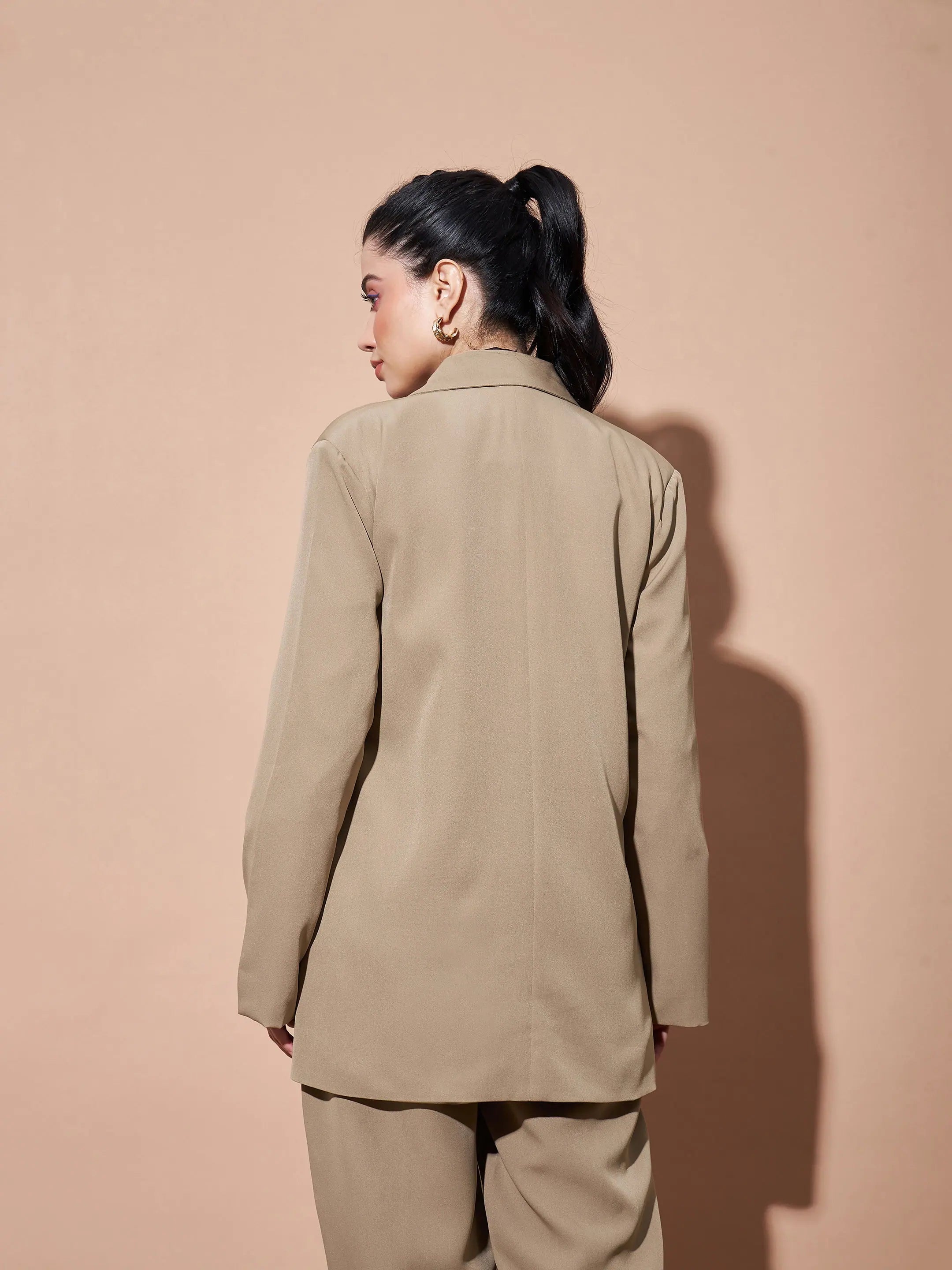 Women's Beige Notch Collar Blazer - Western Outfits for Women