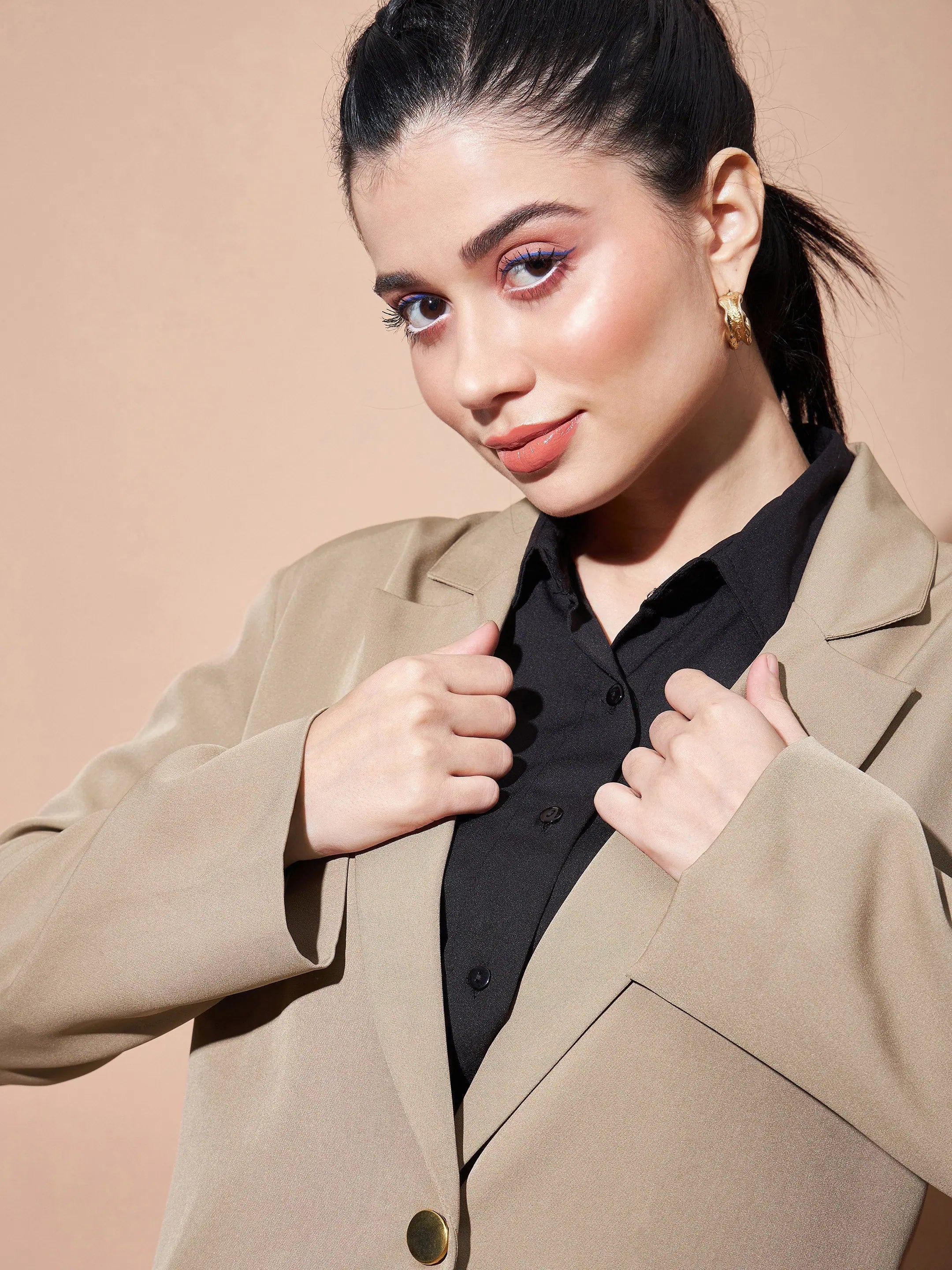 Women's Beige Notch Collar Blazer - Western Outfits for Women