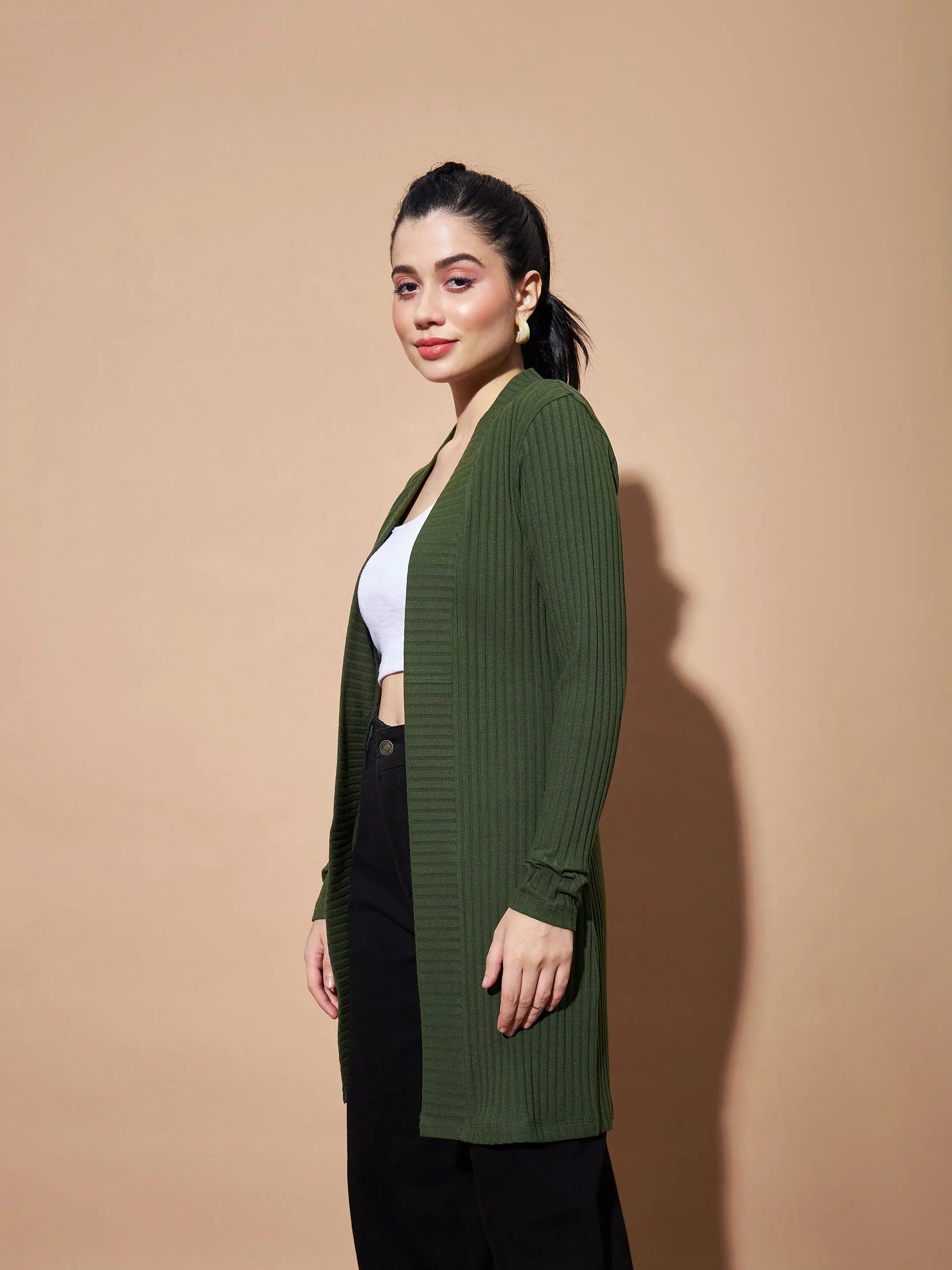 Olive Rib Shrug for Women - Cotton Western Wear Outfits