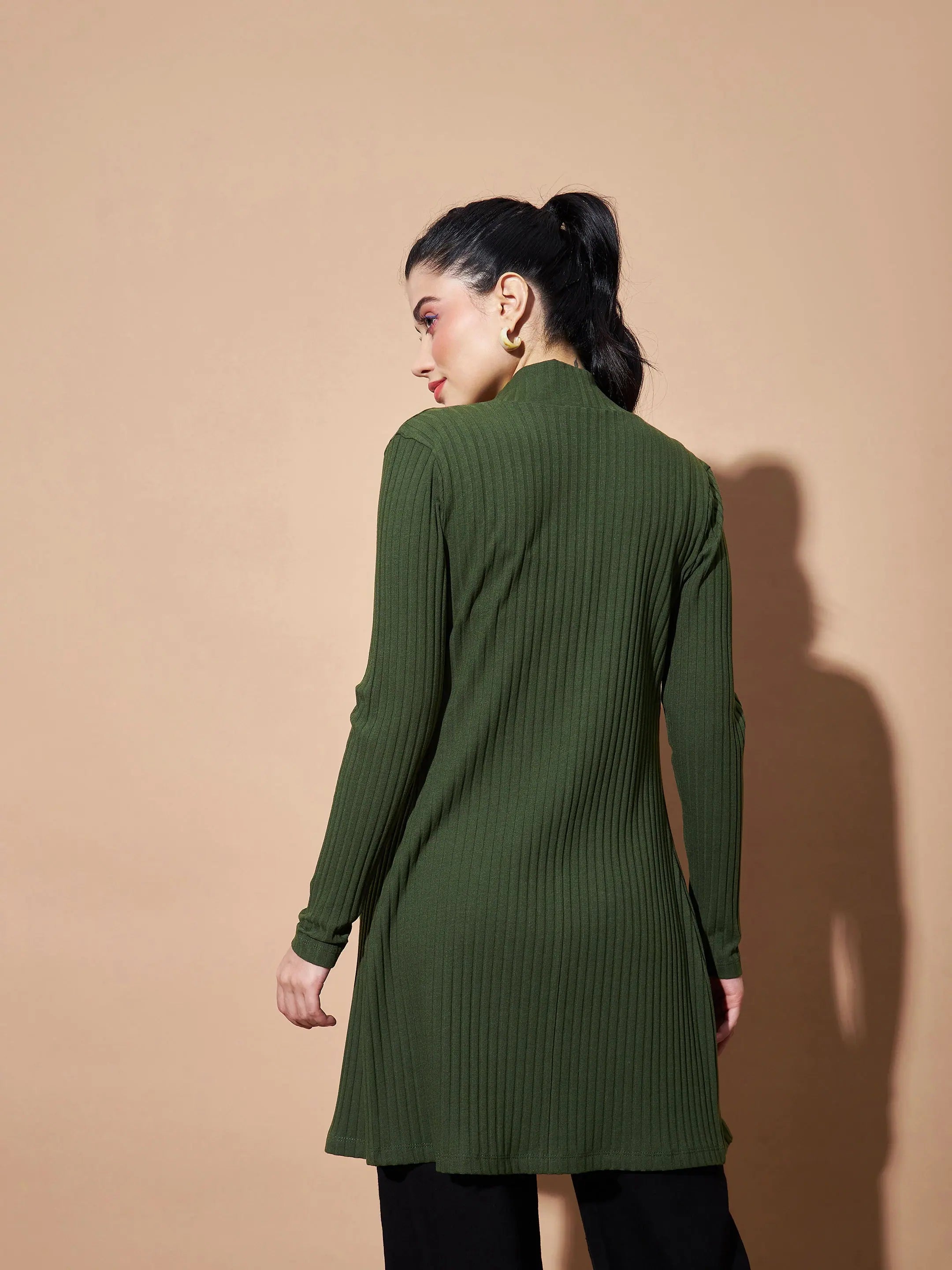 Olive Rib Shrug for Women - Cotton Western Wear Outfits