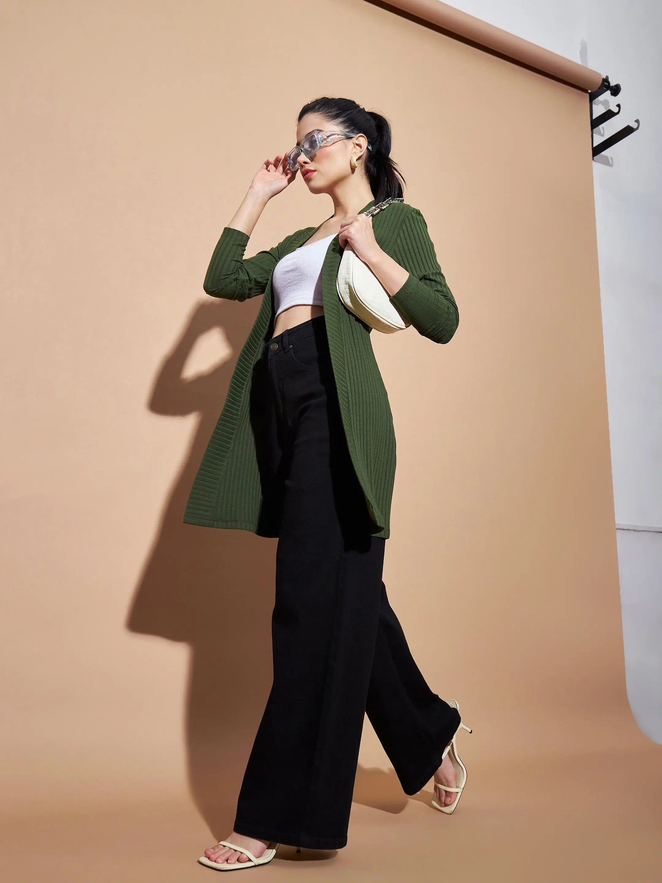 Olive Rib Shrug for Women - Cotton Western Wear Outfits