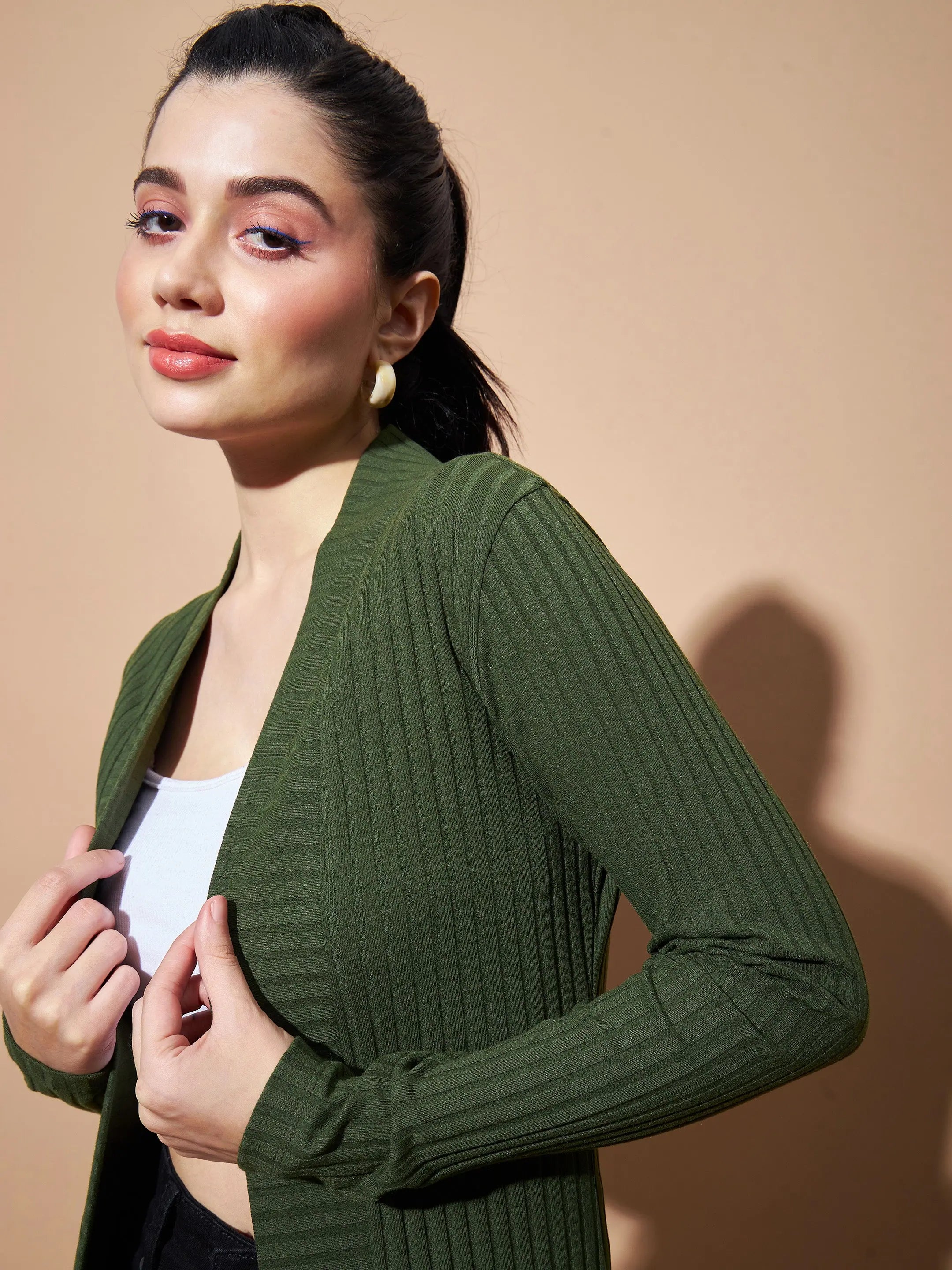 Olive Rib Shrug for Women - Cotton Western Wear Outfits
