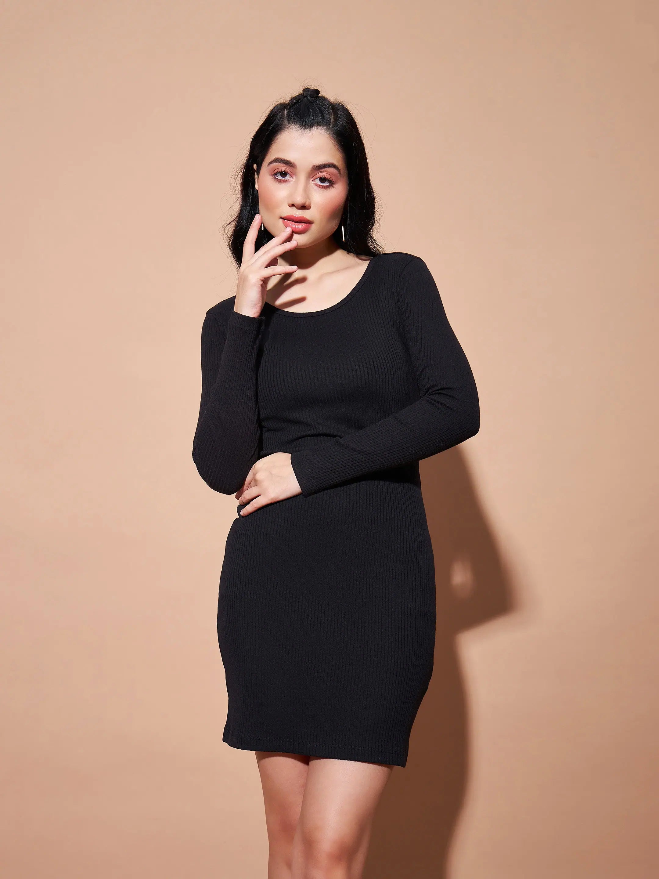 Black Basic Bodycon Rib Dress | Women's Cotton Dress Online