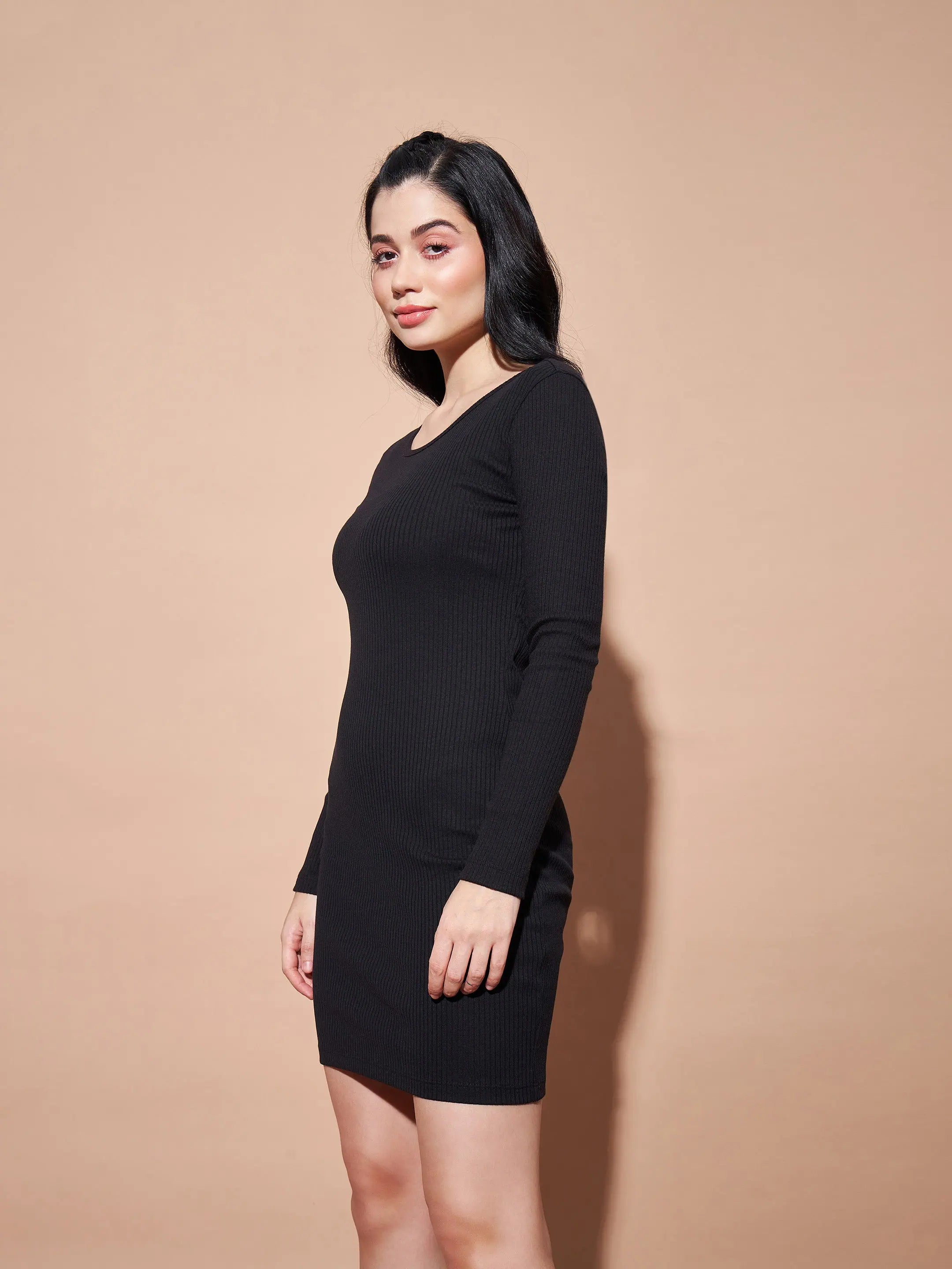 Black Basic Bodycon Rib Dress | Women's Cotton Dress Online