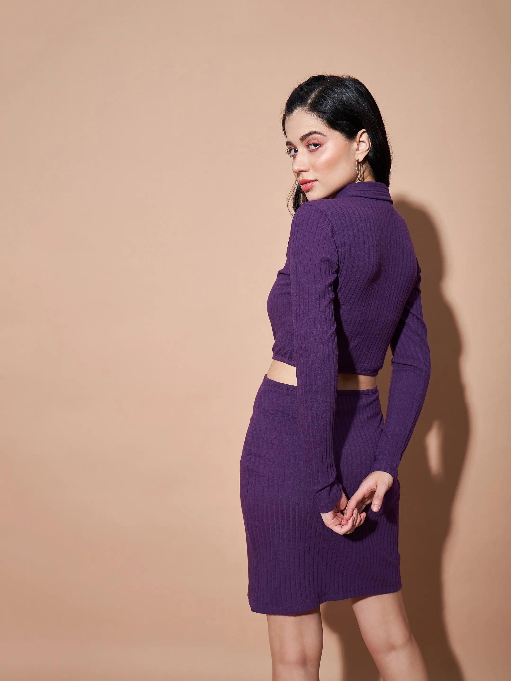 Purple Cut-Out Bodycon Rib Dress | Stylish Women's Dress