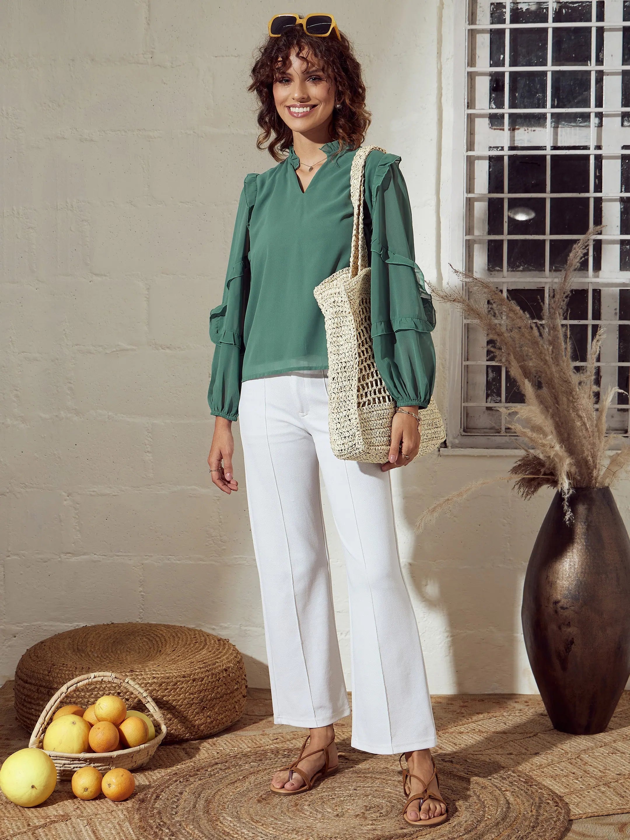 Sea Green Ruffle Top - Women's Western Wear & Clothing Online