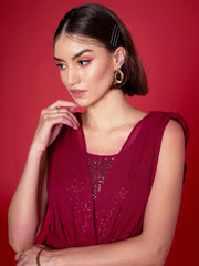 Women Maroon Sequin Flared Maxi Dress