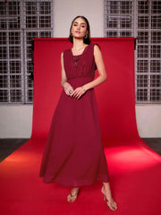 Women Maroon Sequin Flared Maxi Dress