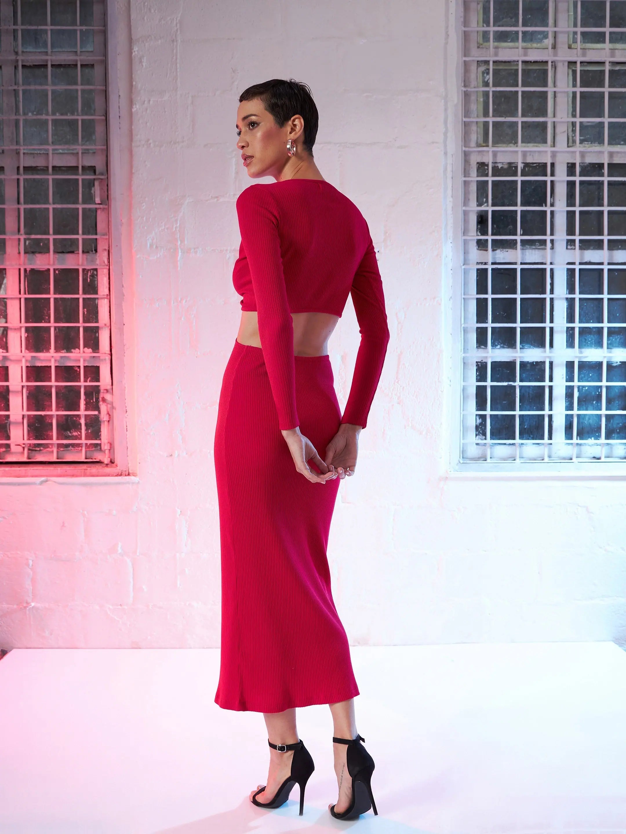 waist cut out dress india Pink Cut Out Maxi Dress