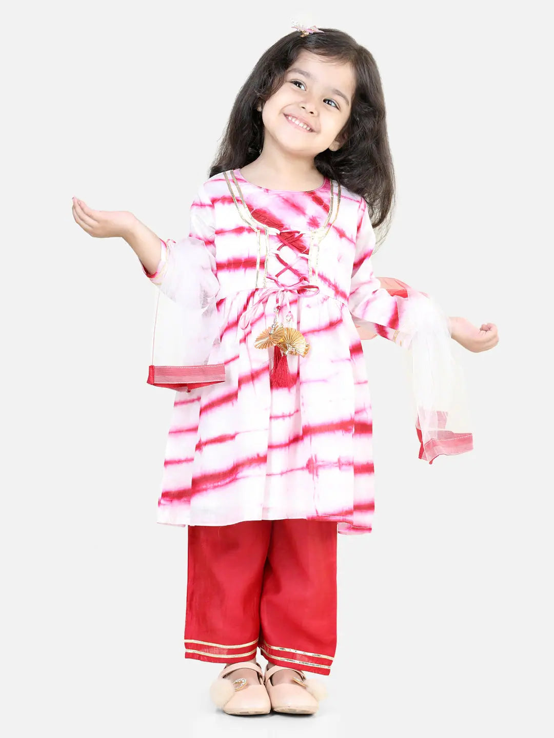 Red Hand Dyed Chanderi Silk Kurti Pant Set - Traditional Outfits