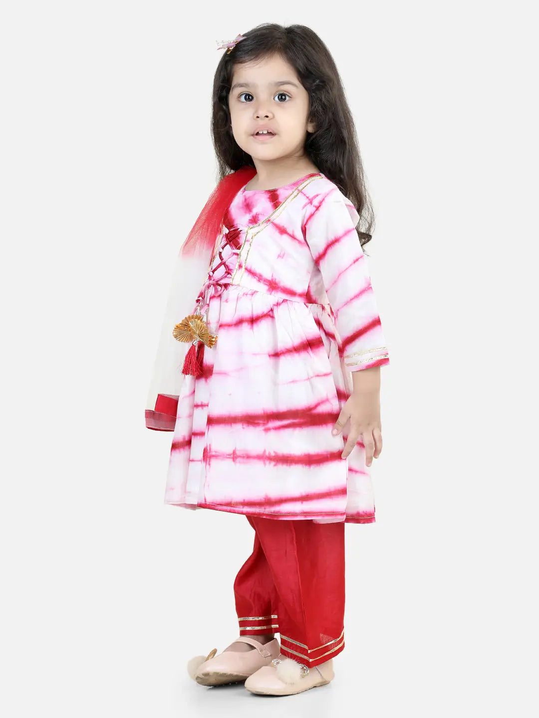 Red Hand Dyed Chanderi Silk Kurti Pant Set - Traditional Outfits