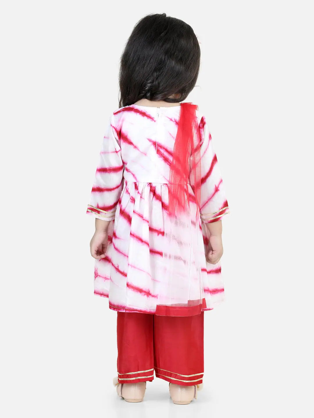 Red Hand Dyed Chanderi Silk Kurti Pant Set - Traditional Outfits