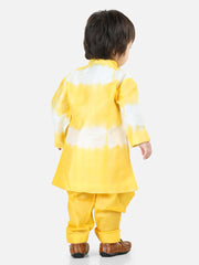 BownBee Hand Dyed Chanderi Silk Sherwani Salwar For Boys- Yellow