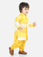 BownBee Hand Dyed Chanderi Silk Sherwani Salwar For Boys- Yellow
