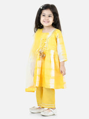 Cotton Printed Off Shoulder Kurti Pant Set with Side sling bag for Girls- Yellow