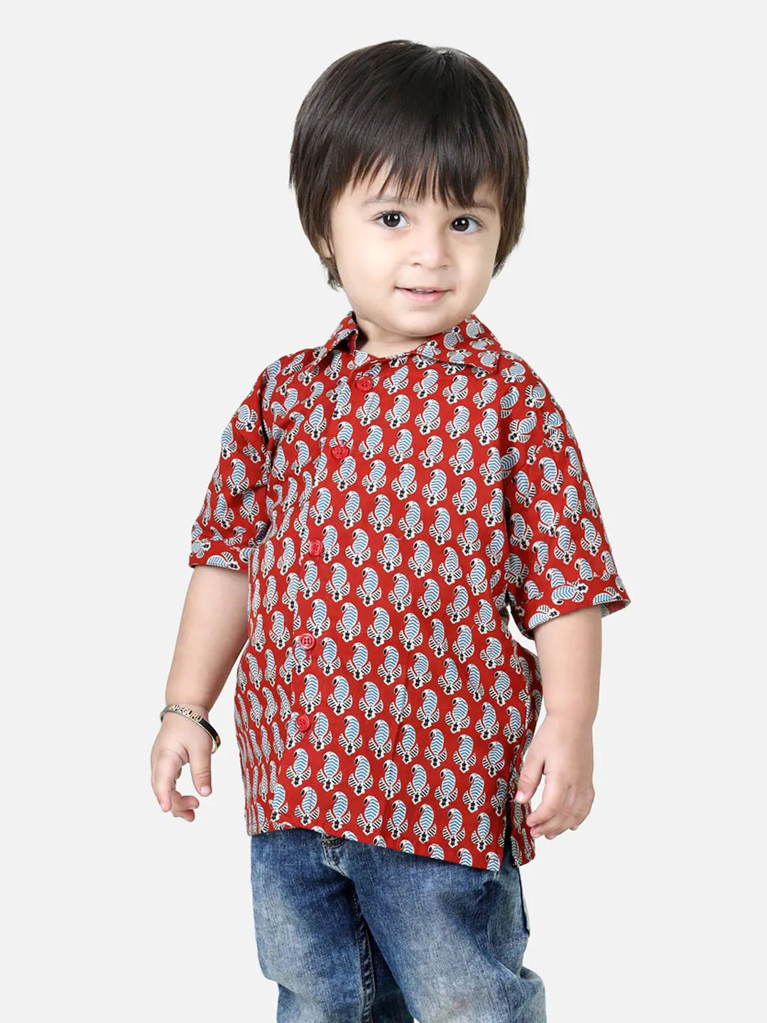 BownBee Red Printed Cotton Shirt for Boys | Stylish Indian Wear