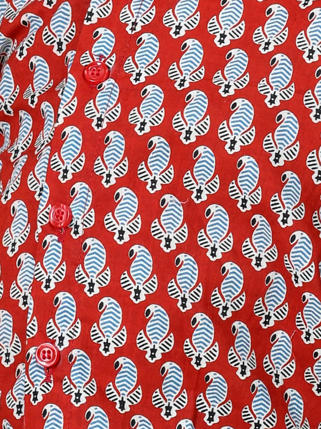 BownBee Red Printed Cotton Shirt for Boys | Stylish Indian Wear