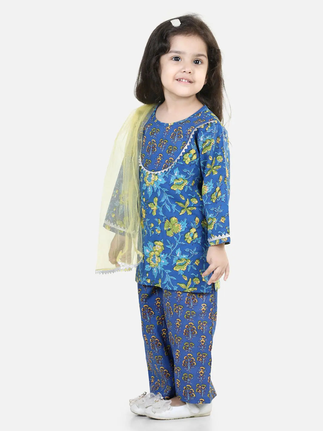 Blue Kurti Pant Dupatta Set - Girls Indian Wear | Cotton
