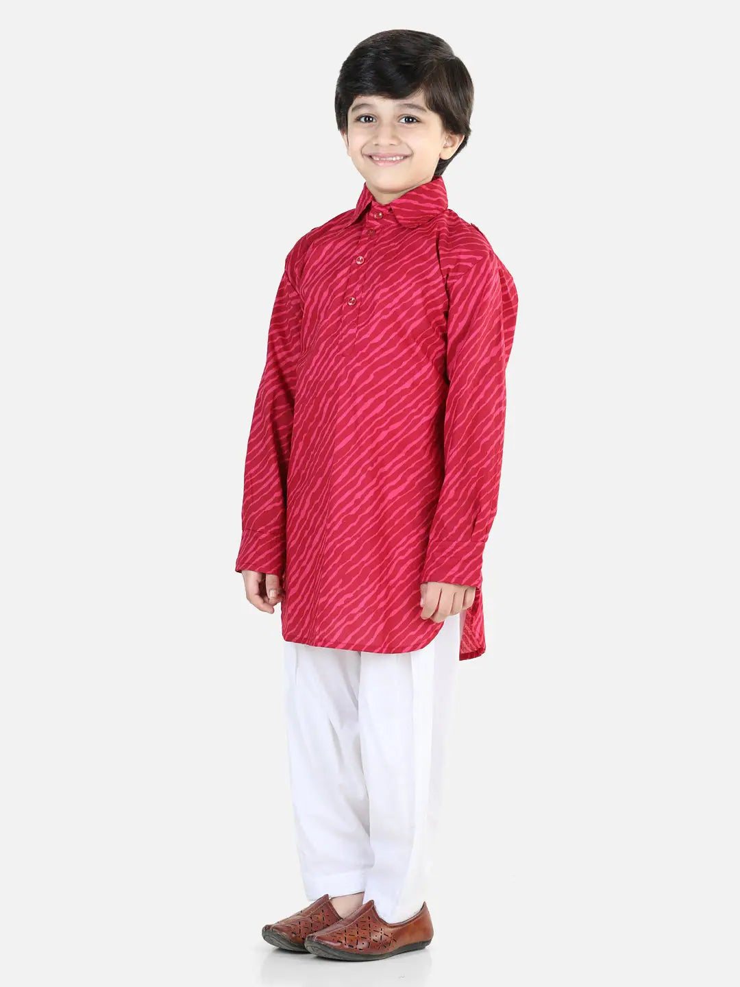 BownBee Pink Printed Cotton Pathani Salwar Set for Boys