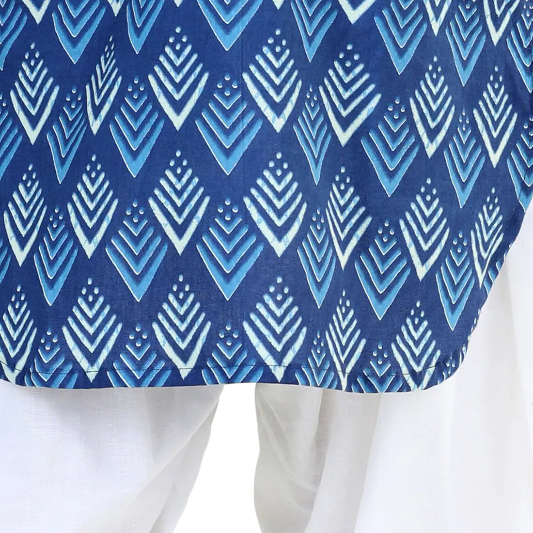 BownBee Blue Printed Cotton Pathani Salwar Set for Boys