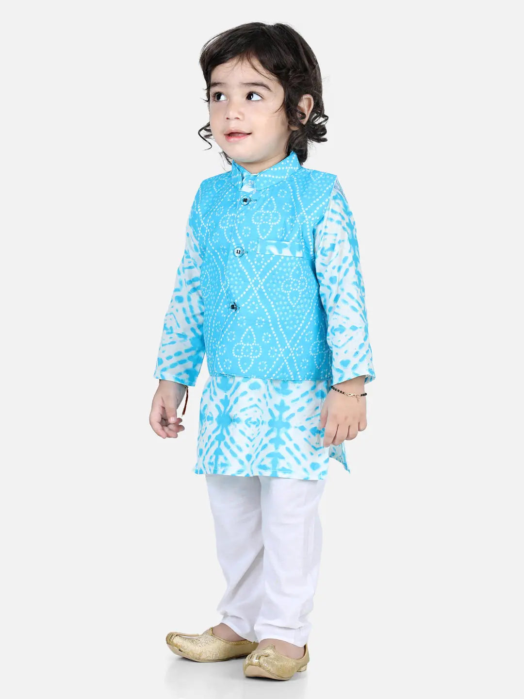 BownBee Blue Cotton Kurta Pajama with Jacket for Boys