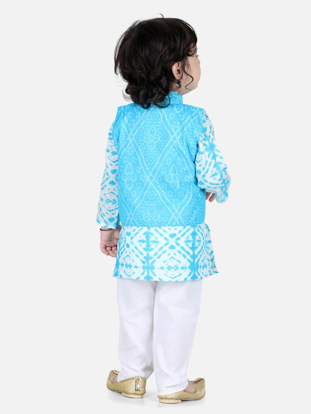 BownBee Blue Cotton Kurta Pajama with Jacket for Boys